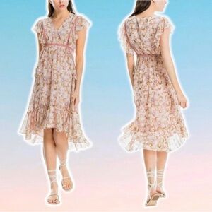 MAX STUDIO London Floral Ruffle Trim A-Line Shift Dress Sz Small